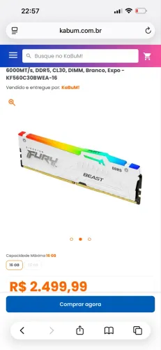 Memória ddr5 fury beast 16gb 6000mhz ddr5