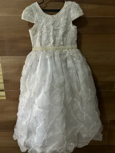 Vestido Infantil Branco + Par de luvas