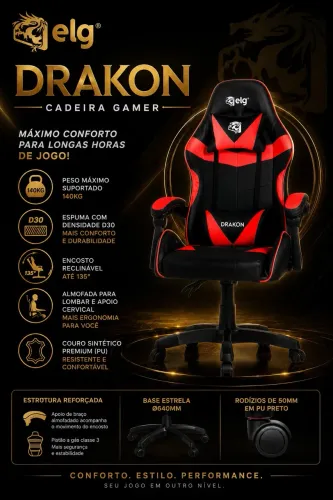 Cadeira Elg Drakon 140 Kg 699,00