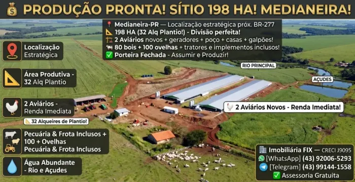 ? 81,81 ALQUEIRES ? Medianeira-PR! Porteira Fechada! Tudo Incluso! Aviários + Gado + Trat