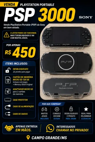 VIDEOGAME PSP 3000 SONY (entrega em mãos)
