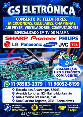 Consertamos seu eletromestico TV, Micro ondas, caixas, chapinhas retiramos e entregamos
