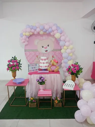 JOGO DE MESA E SUPORTE REDONDO PARA DECORAÇÃO DE FESTA INFANTIL