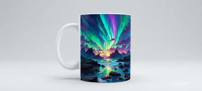 Caneca de Cerâmica Aurora Boreal & Montanhas - 325ml