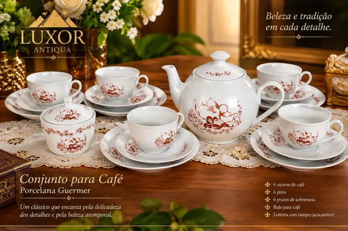 Jogo de chá porcelana Guermer. Impecável.