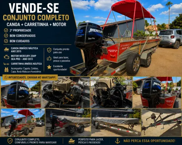 Canoa Completa com Motor Mercury 25HP e Carretinha 2015