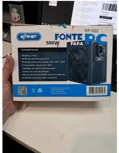 Fonte de Alimentação ATX para PC Knup KP-522 de 500W