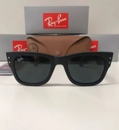 Óculos de sol ray-ban mega wayfarer preto fosco lentes de cristal proteção uv