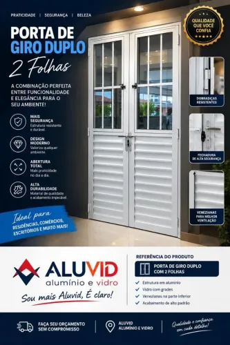 Porta de giro duplo com 2 folhas em alumínio branco . SUPER PROMOÇÃO! 