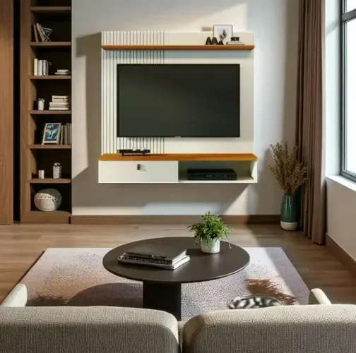 Painel para TV Íris Cinamomo com Off White - Design Moderno