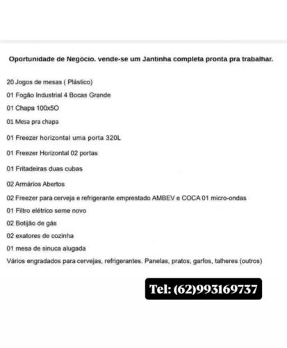 Vende- se um (bar, Jantinha) completa, pronta para trabalhar, com tudo funcionando
