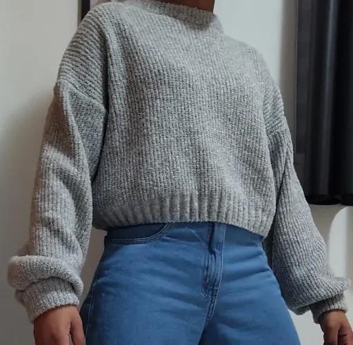 Blusa Básica Mousse Manga Bufante Feminina Tricot Outono Inverno