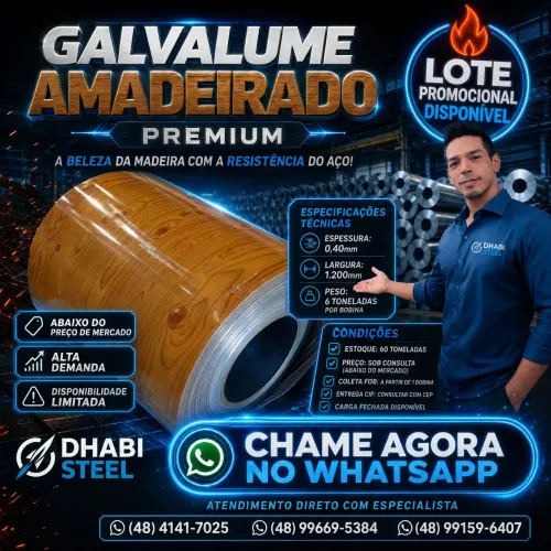 GALVALUME  Amadeirada - lote promocional de bobinas de aço disponível 
