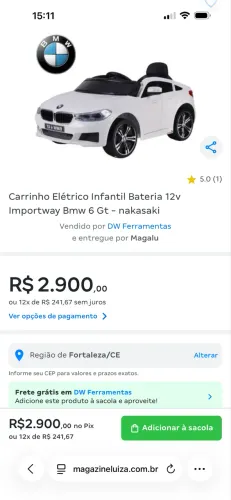 Carrinho elétrico infantil BMW