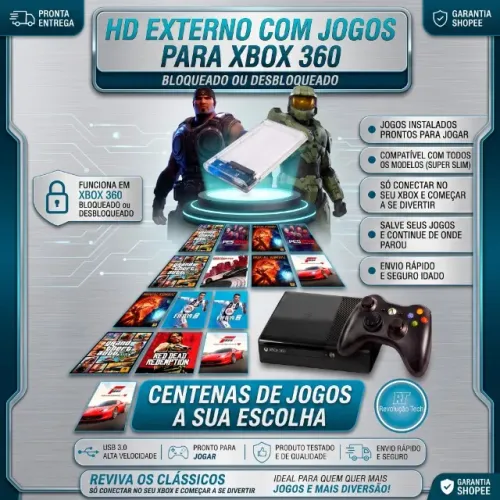 Hd de 500 GB com jogos Xbox 360 bloqueado ou desbloqueado