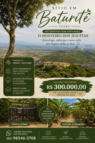 Vendo lindo terreno com Mirante olhando para o Mosteiro dos Jesuítas em Baturité!!!