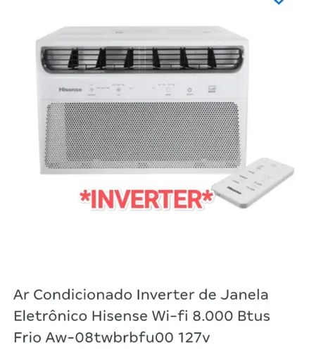 Ar Janela Hisense 8000 BTUs INVERTER Controle + 127v + Nota + Garantia+ Cartão 12x*!!!