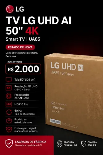 TV LG UHD AI 50" 4K Smart TV - UA85 | Estado de Nova