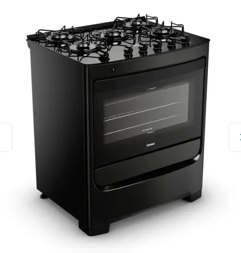 Fogão Consul 5 Bocas Preto Mesa de Vidro - Cozinha Moderna + Forno Gigante 96L