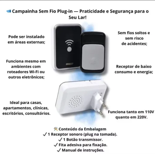 Campainha portátil 10M elétrica