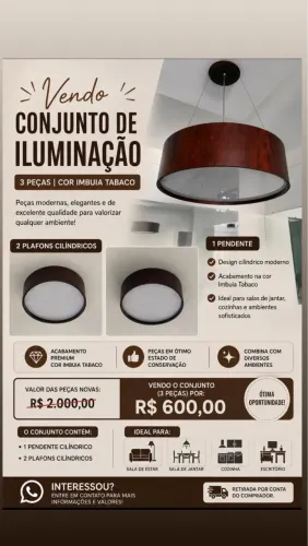Conjunto de iluminação 2 Paflons + 1 Pendente 
