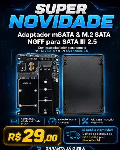 adaptador mSATA e M.2 SATA NGFF para SATA III 2.5