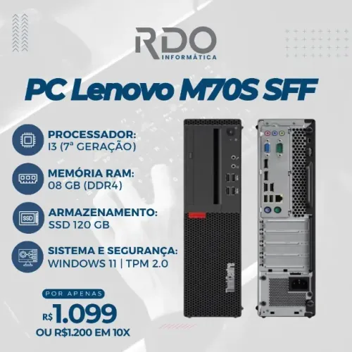Desktop Lenovo M70S SFF i3 7ª Ideal para Mercado e Farmácia