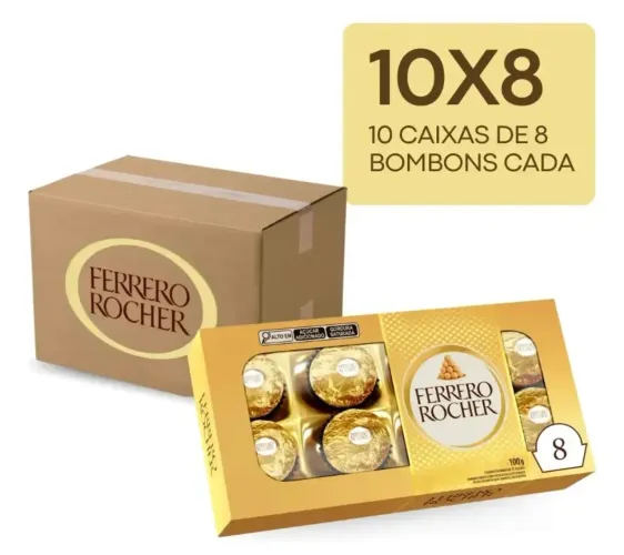 10 Caixas Bombom Ferrero Rocher 8 unidades cada.