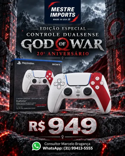 Peça Única Controle PS5 God of War 20 Anos Edição Limitada
