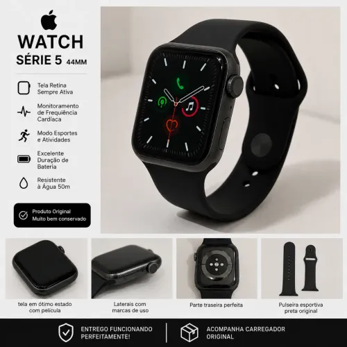 Apple Watch Série 5 GPS 44mm Preto - Ótimo Estado