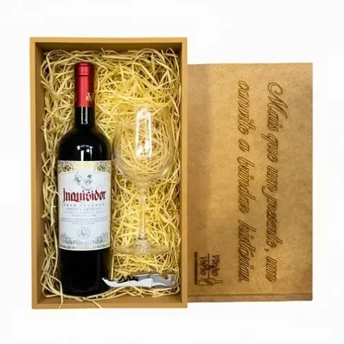 Kit Presente Vinho Inquisidor Gran Reserva + Acessórios + Caixa Mdf