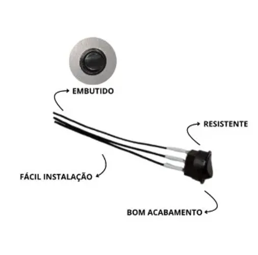 Interruptor Botão Redondo Paralelo Preto Embutir