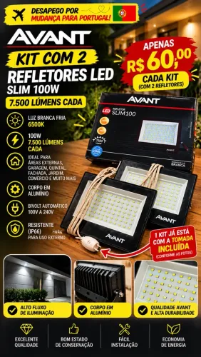 Kit 2 Refletores LED Avant Slim 100 7500lm - 100W