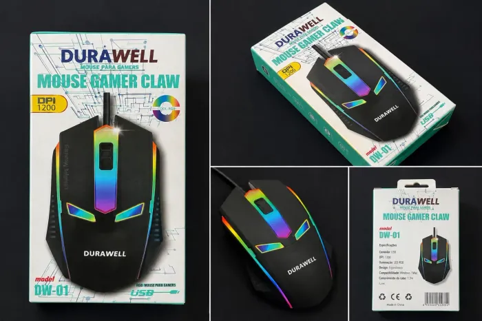 Mouse Gamer Durawell Claw RGB USB 1200 DPI - Novo na Caixa