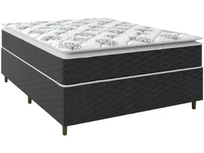 Cama Box Casal Completa Barata com Colchão no Cinza
