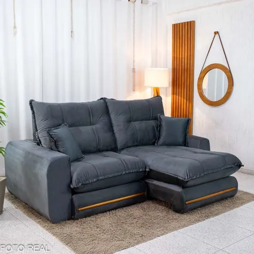 Sofá Retrátil Reclinável 2,10m Veludo Grafite D28 Soft - Molas Ensacadas rf98