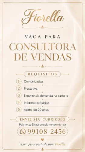 Vaga para consultoras de vendas