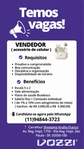Vaga para vendedor de acessórios
