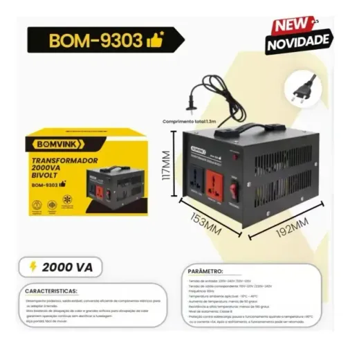 Transformador 2000va Bivolt 110/220v Bom-9303 Adicionar aos favoritos R$ 270