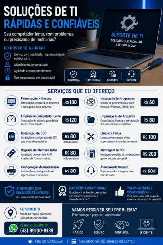 Suporte de TI | Formatação, SSD, Upgrade e Manutenção de PC