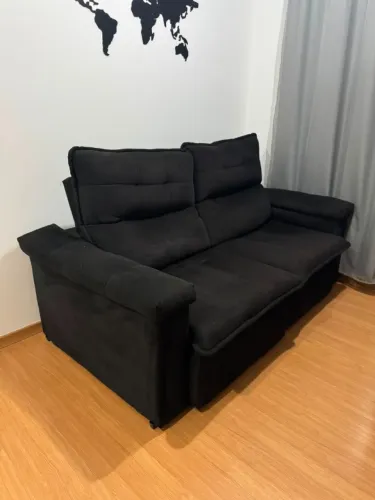 Sofá Retrátil/reclinável Verona 1,80m Suede Velut Preto C/ Molas no Assento
