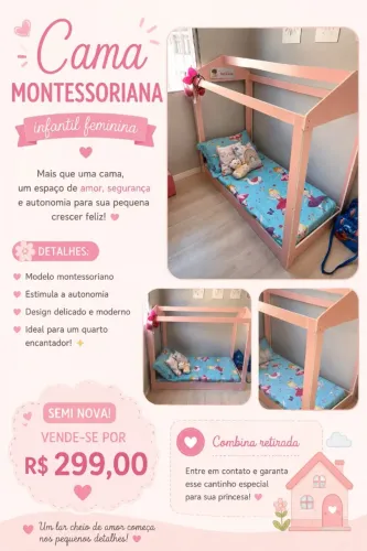 Cama Montessoriana Infantil Rosa + Colchão