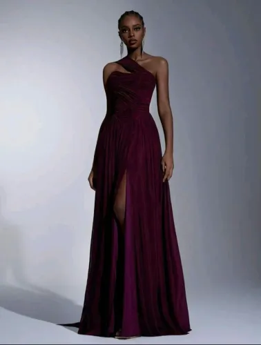 Vestido de Festa Longo Vinho com Fenda + Cluch de Brinde