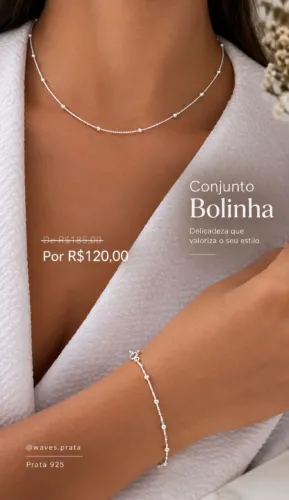 Conjunto (Colar + Pulseira) Bolinha Prata 925