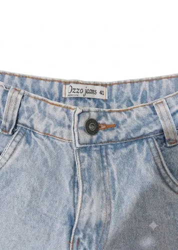 Short Jeans Feminino Ozzo Jeans Lavagem Clara Barra Desfiada - Tam 40 (100% Algodão)