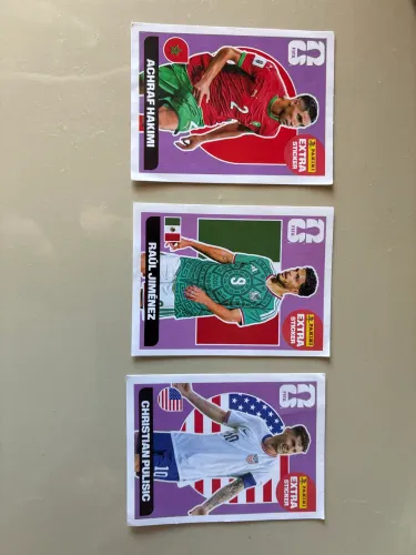 Figurinhas bordo copa do mundo 2026 originais Panini - Hakimi, Jimenez e Pulisic
