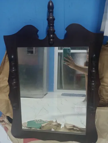 Espelho colonial antigo em madeira nobre imbuia 77×52 novo