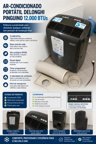 Ar-Condicionado Portátil DeLonghi Pinguino 12.000 BTUs - Muito Conservado