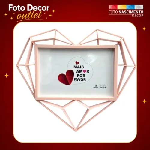 Porta-retrato Coração Vermelho 10x15 Plástico Decoração Mesa