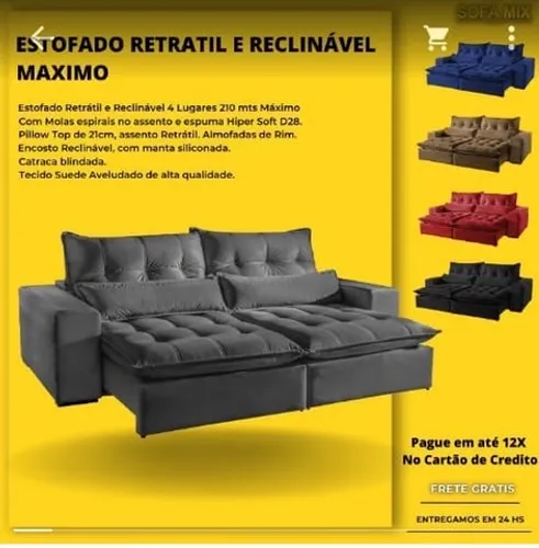 Sofá retratil reclinável 2,50